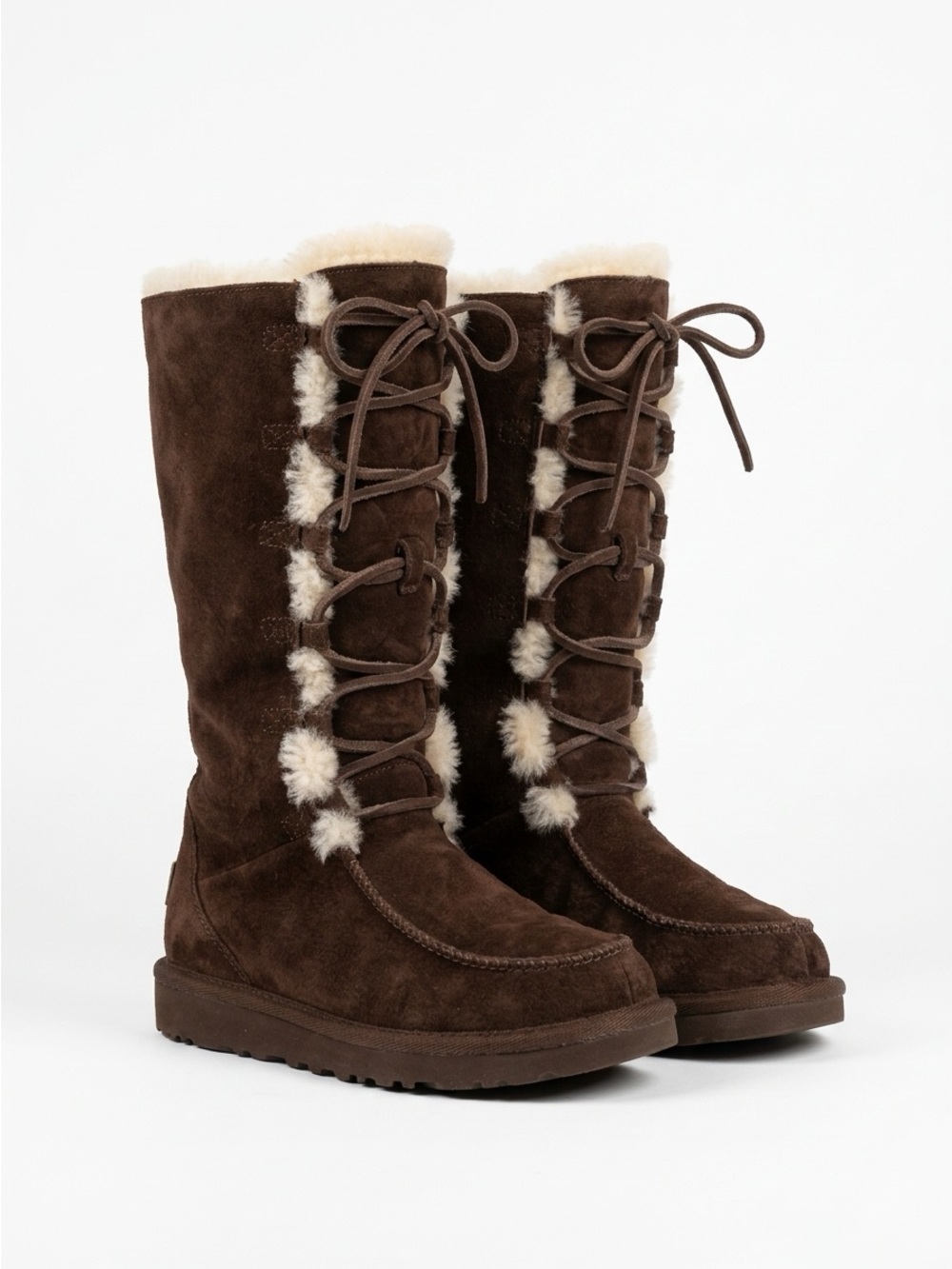 UGG Australia Brooks Tall Lace Up Sheepskin Boots Chocolate Brown US 5